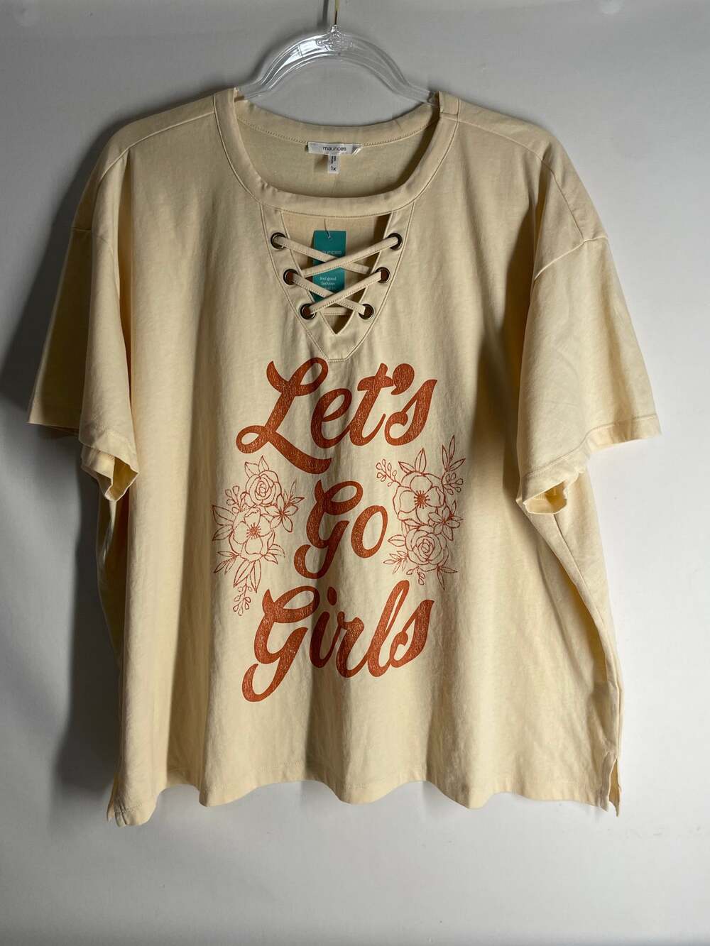 Maurices Boyfriend Graphic Tee Let's Go Girls Lace Up T-shirt NEW Plus Size 1X